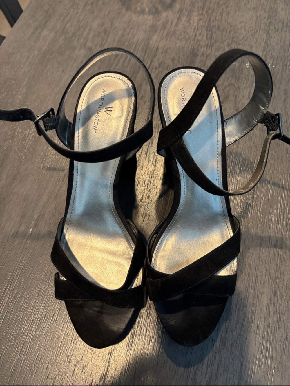 Worthington Black Suede Ankle-Strap Block Heels